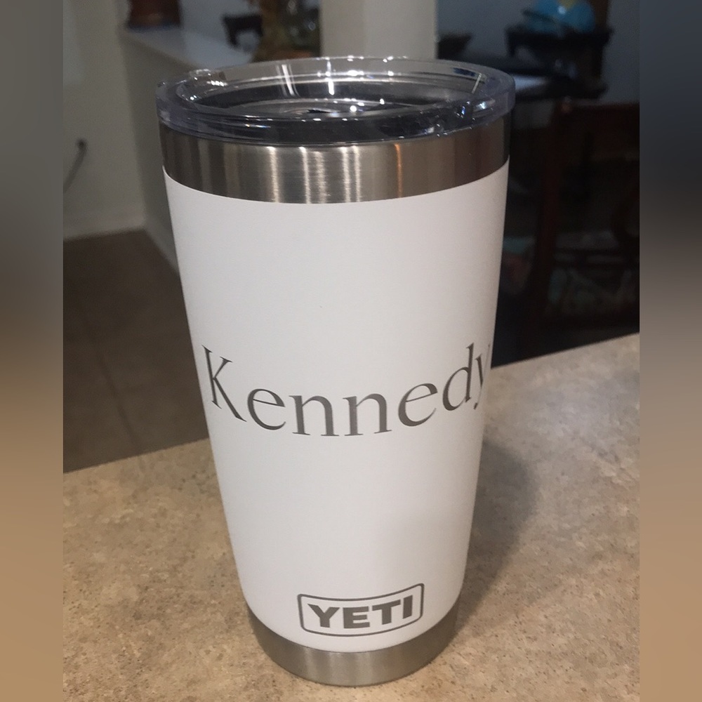 Yeti “Kennedy” Engraved White Tumbler Cup with Lid